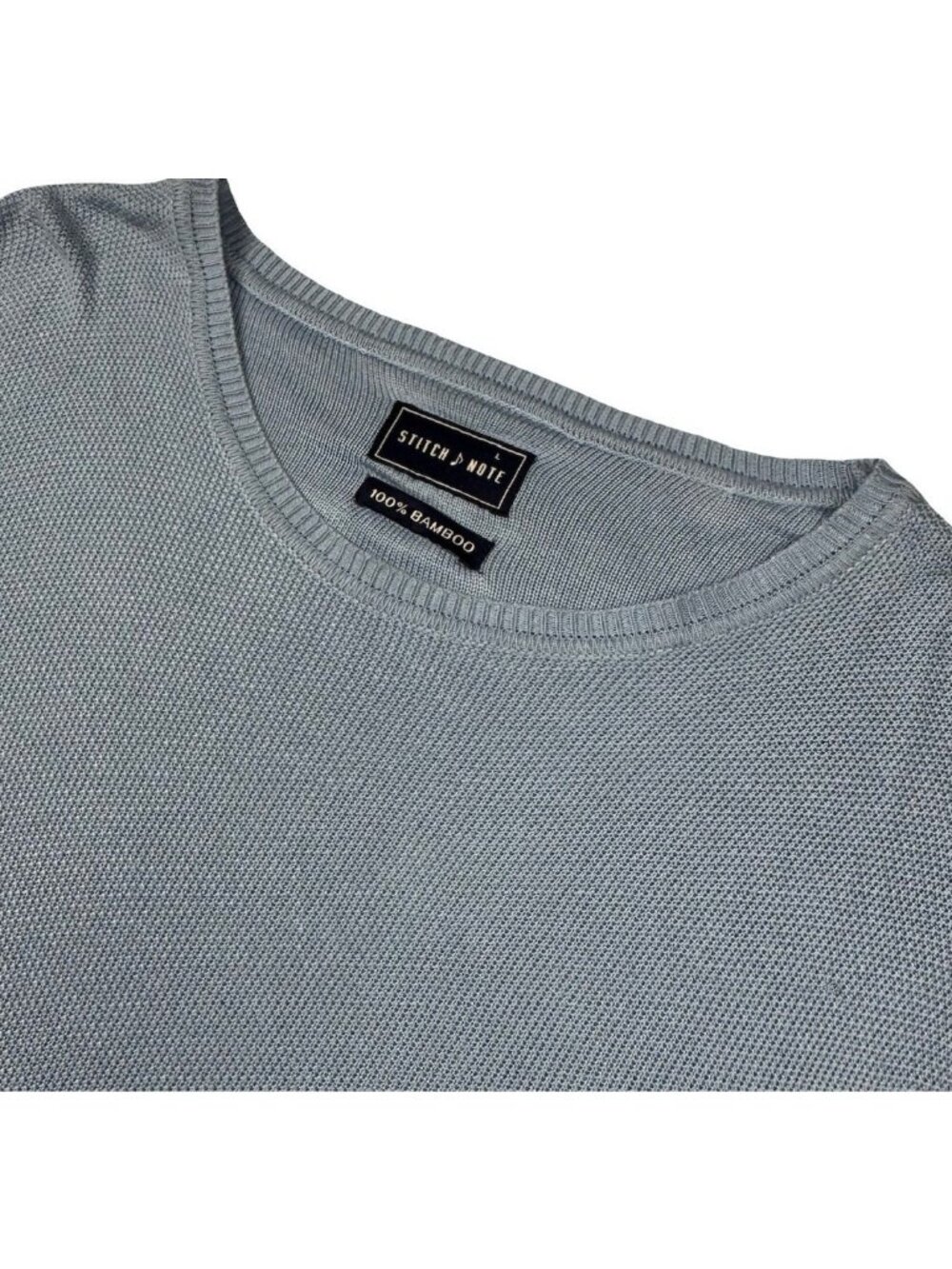 Stitch Note Men's 100% Bamboo Crewneck Pullover Sweater Gray/Blue • Large